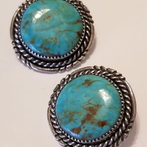 Vintage Turquoise and Silver Southwestern Earrings
